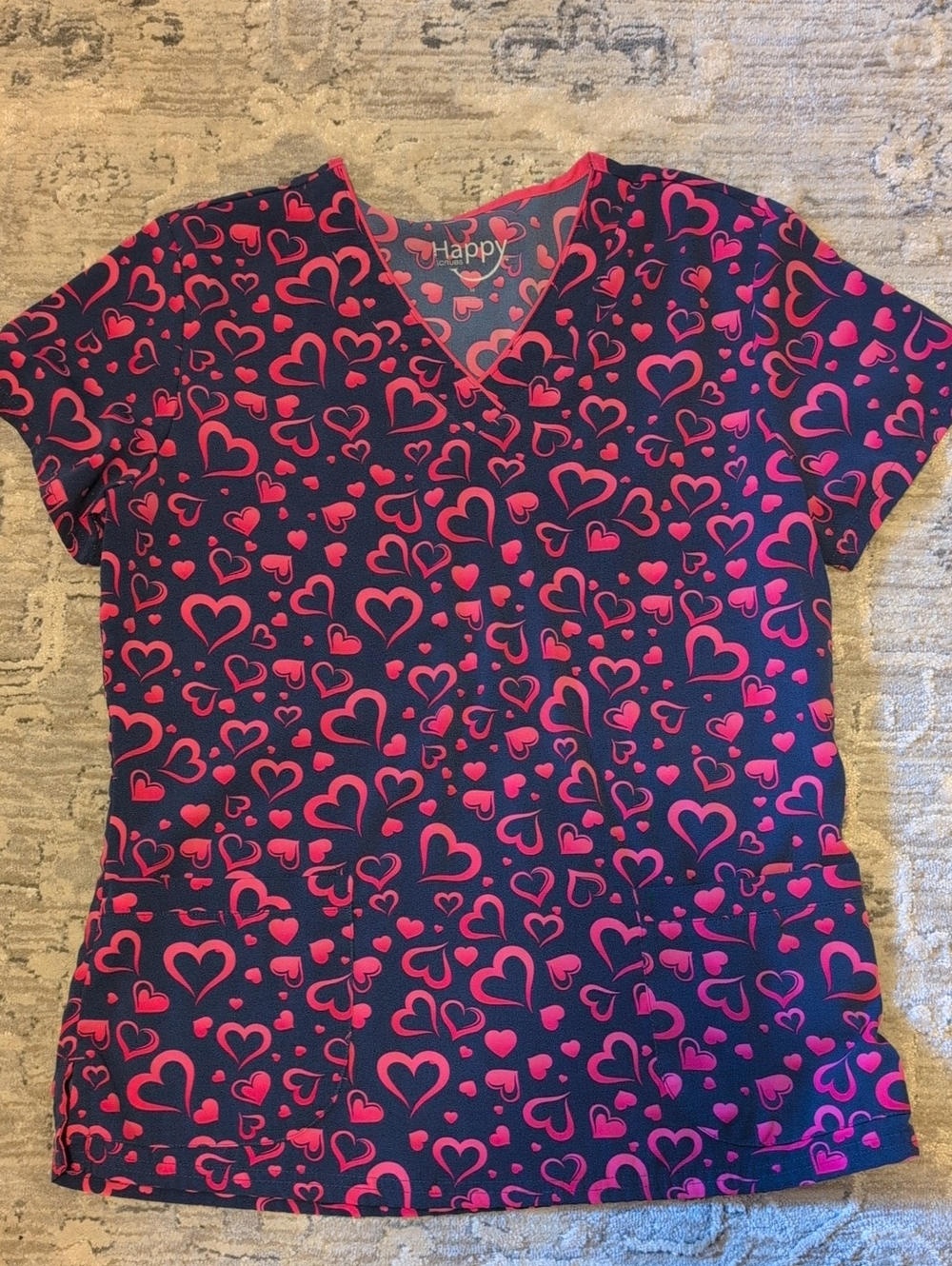 Happy Scrubs Navy and Hot Pink Heart-Print Scrub Top